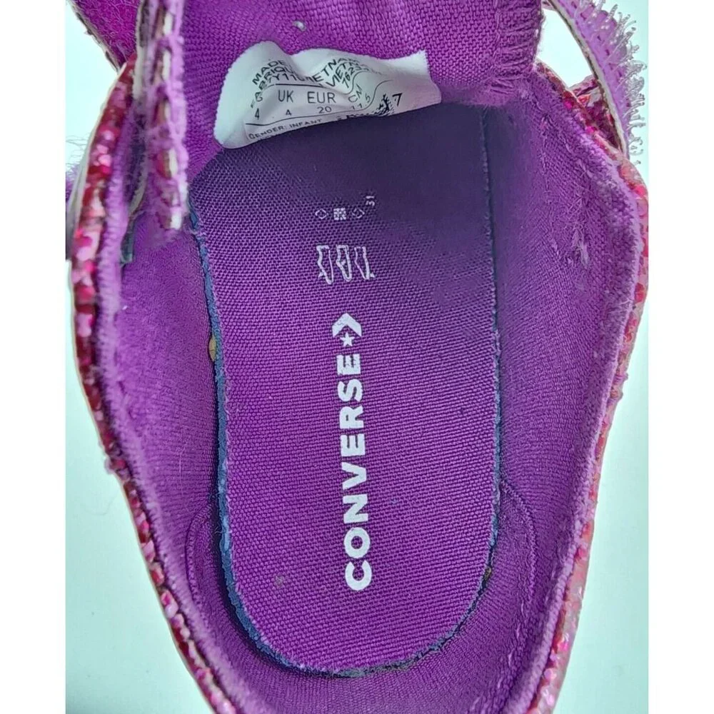 CONVERSE‎ All Star Girls Shoes Hook & Loop Pink Coated Canvas Glitter Size 4